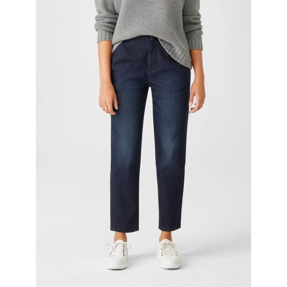Eileen Fisher Organic Cotton Stretch Tapered Pants Ankle Length Dark wash